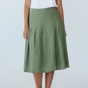 KASPER 100% Linen Pinstripe Olive Green A-Line Midi Skirt Women Size US 12